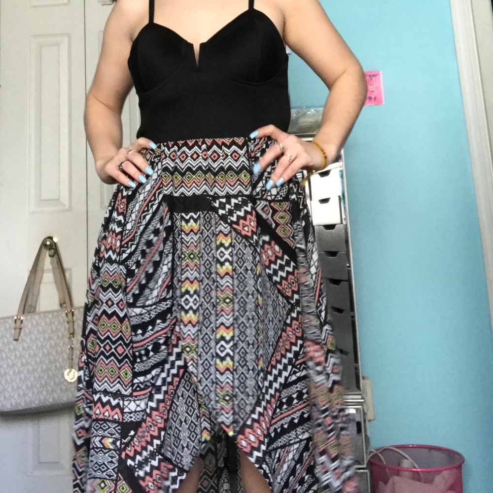 High Low Black and Tribal print dress. Medium